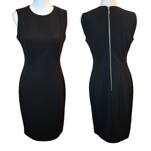 CALVIN KLEIN Women Sleeveless Scuba Sheath Dress with Princess Seam Sz: 6 Black - Picture 1 of 15